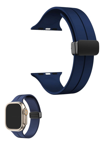 Pulseira Magnética Silicone Para Apple Watch 42 44 45 E 49mm Cor Azul-marinho