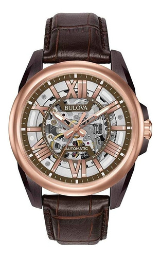 Reloj Bulova Hombre  Automatico Acero Cuero 98a165