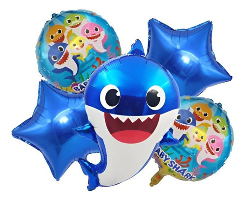 Globos Baby Shark × 5 Cotillón Cumpleaños 