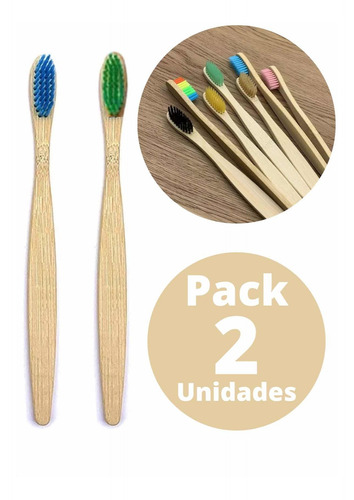 Pack 2 Unidades Cepillo Dental Bambú Biodegradable Ecologico