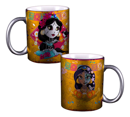 Taza Halloween Princesas Disney Personalizada Plateada M218