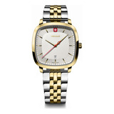 Wenger Reloj Vintage Classic 37 Mm, Blanco Para Caballero Color De La Correa Plateado/dorado Color Del Bisel Plateado