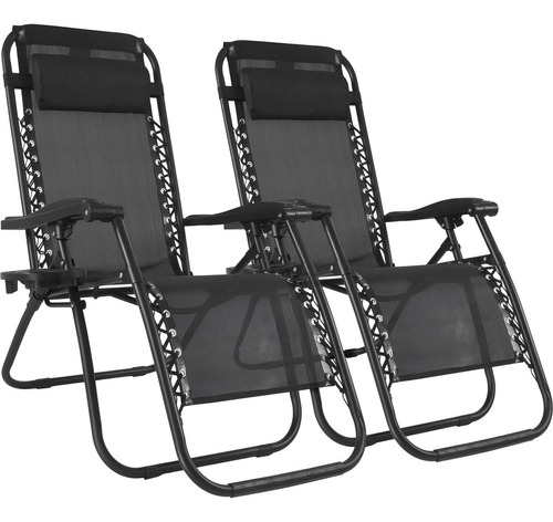 Set 2 Camastro Silla Plegable Gravdad 0 Jardin Alberca Playa Color Negro