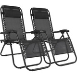 Set 2 Camastro Silla Plegable Gravdad 0 Jardin Alberca Playa Color Negro