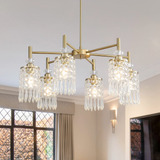 Agejyyy Candelabro De Cristal Dorado, 6 Lamparas De Techo Mo