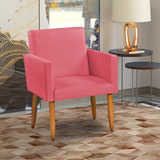 Poltrona Decorativa Cadeira Para Sala Escritório Pé Palito Cor Rose Desenho Do Tecido Suede