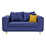 Sofa Eagle 2 Cuerpos Tela Azul Calugas Amarilla-azul 165x89