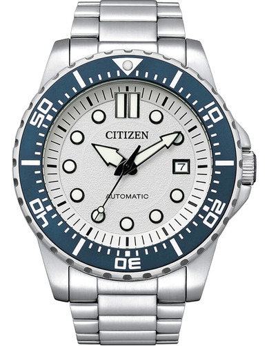 Relógio Citizen Masculino Urban Automático Premium Nj0171-81 Cor Da Correia Prateado Cor Do Bisel Azul Cor Do Fundo Branco