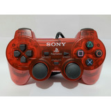 Controle Original Dualshock 2 Série:a Translúcido Vermelho