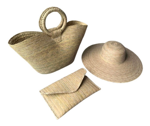 Set Bolsa, Sombrero Y Cartera Artesanales De Palma. 