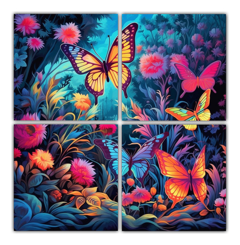 160x160cm Cuadros Inspiradores De Mariposas Neon En Un Bosqu