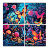 160x160cm Cuadros Inspiradores De Mariposas Neon En Un Bosqu