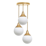 Luminária Pendente Globo Jabuticaba Bolinha Esfera Moon Trio Cor Dourado Globo Branco