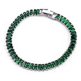 Luxuosa Pulseira Bracelete Prateada Strass Verde Fashion 02