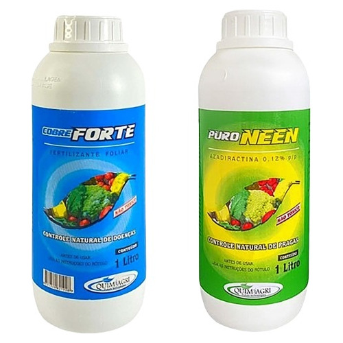 Kit Puro Neem + Cobre Forte 1l - Controle De Fungos E Pragas