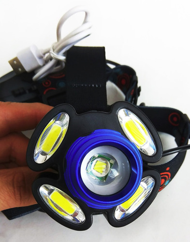 Linterna Cabeza Mineria 5 Led Recargable Por Usb Con Zoom 