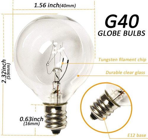 Bombillos Repuesto G40 Guirnalda Extensión Luces Pack X 5