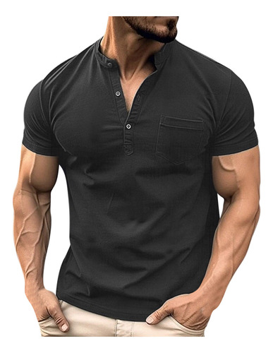 Camiseta E Casual Básica Con Botones Para Hombre, Manga Cort