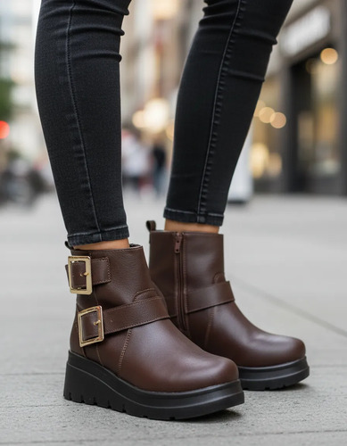 Botín Mujer Casual Bota Corta Elegante Con Plataforma Cuña