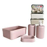 Set Baño Plastico Caja+dispenser+jabonera+vaso 4pz Colores