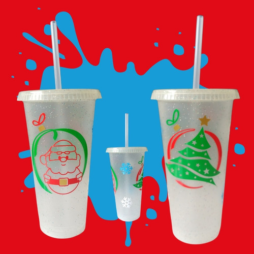 Vaso Con Diseño Santa Claus Navidad Con Tapa Y Popote