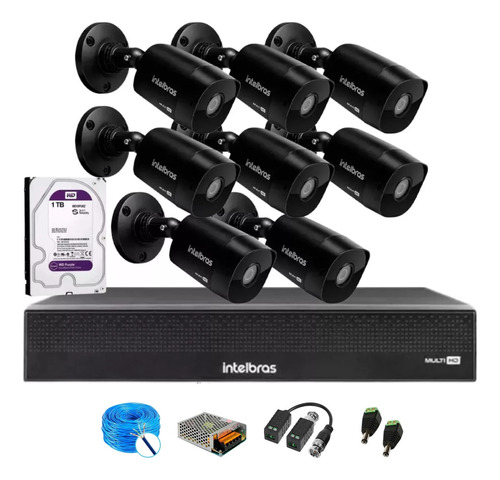 Kit Intelbras 8 Cameras Black 1230b, Dvr 3008c, C/1tb Purple