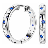 Aros De Plata Argolla Con Lunas Y Estrellas Circones Azules