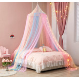 Toldo De Cama Para Meninas Com Luzes, Arco-íris, Mosquiteiro