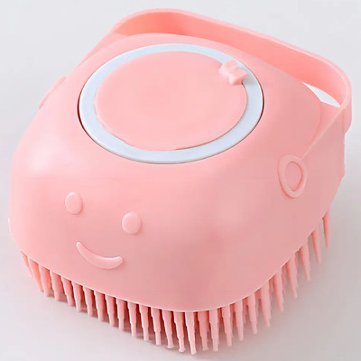 Escova Pente Silicone Dispenser Shampoo Pet Banho Tosa Cães Cor Rosa