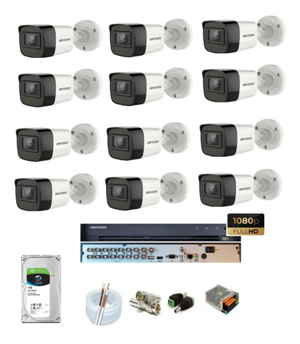 Kit Dvr 16 Canais Hikvision + 12 Cameras Full + Acessorios