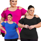 Blusinha Plus Size Decote Ombro Soltinha Blusa Alça Larga 