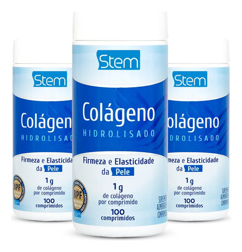 Kit 3 Colágeno Hidrolisado 1000mg Stem 100 Comprimidos