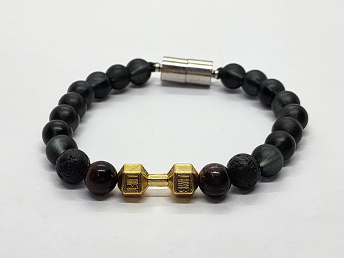 Pulsera Negro Mancuerna Pesa Dorada - Pulse