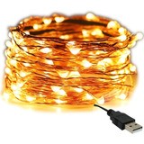 Serie Luces Decorativas Alambre Cobre 5m 50 Leds Calido Usb Color De La Luz Blanco Cálido