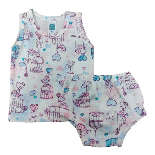 Kit 4 Peças - 2 Regata + 2 Tapa Fralda Roupa De Bebe Algodão