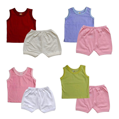 Kit 8 Pçs Regata + Short Roupa Bebê Verão Masculino Feminino