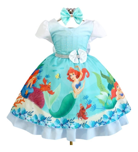 Vestido Infantil Fantasia Princesinha Ariel Fundo Do Mar