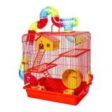 Gaiola Hamster 3 Andares Tubos Luxo Vermelha Jg Jel Plast