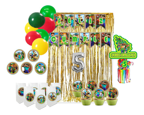 Globos Combo De Minecraft , Bolsitas, Para 10 Niños 