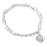 Pulsera De Plata Esterlina 925 Corazon Colgante