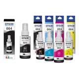 Kit 5 Tinta Epson Original T664 L120 L1300 L395 L396 L355