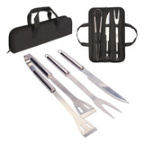 Kit Churrasco 3 Peças Maleta Profissional Churrasqueira Faca Cor Inox