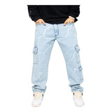 Jean Mom Oversize Holgado Hombre Celeste Claro Moda Premium