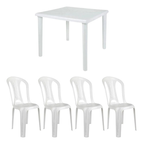 Kit Mesa Plastica Desmontavel 82cm + 4 Cadeiras Em Plástico