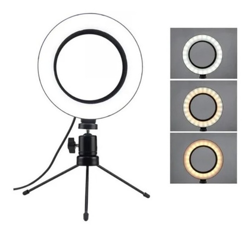 Ring Light Led Mesa Iluminador Pequena Tripé 6 Polegada 16cm Cor Da Estrutura Preto Cor Da Luz Quente/frio/neutro 110v/220v