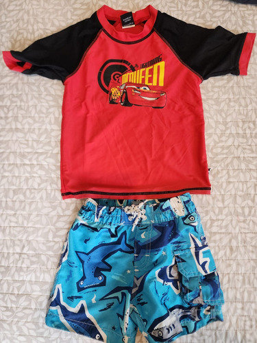 Conjunto De Traje De Baño Y Remera Uv Talle 12-18 M Y 3 Años