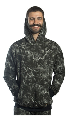 Blusa De Frio Masculina Estampada Com Capuz E Bolso