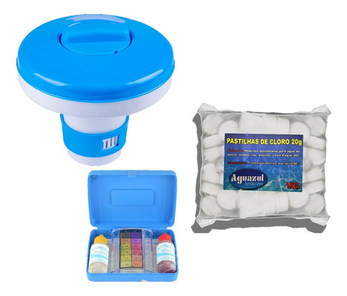 Kit Mini Clorador+estojo De Teste+1kg Pastilha Cloro 20g