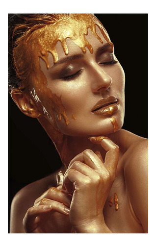 Vinilo 80x120cm Mujer Oro Maquillaje Posando Rostro Gold