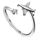 Anillo Ajustable Viaje Avión Y Estrella 100% Plata S925 